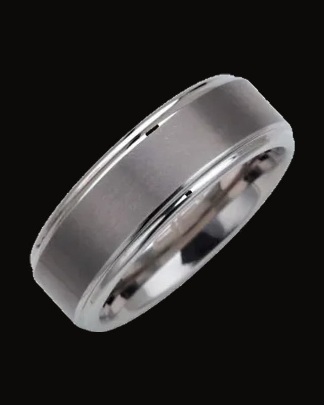 Stepped-Edge Inlay Comfort-Fit Band with Satin Finish — Tungsten · 8 mm