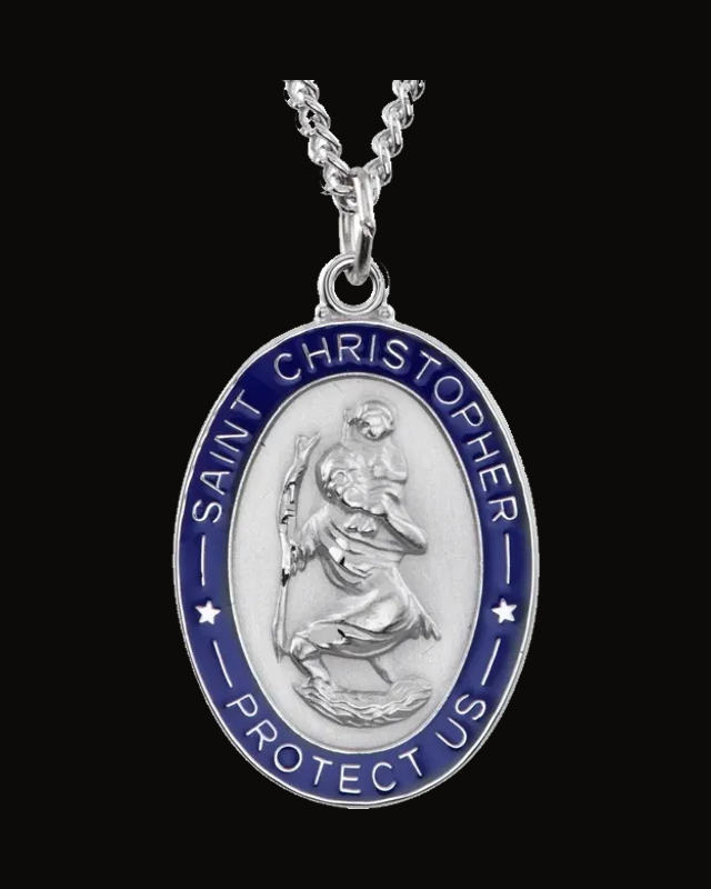 St. Christopher Medal Necklace or Pendant — Rhodium-Plated on Sterling Silver