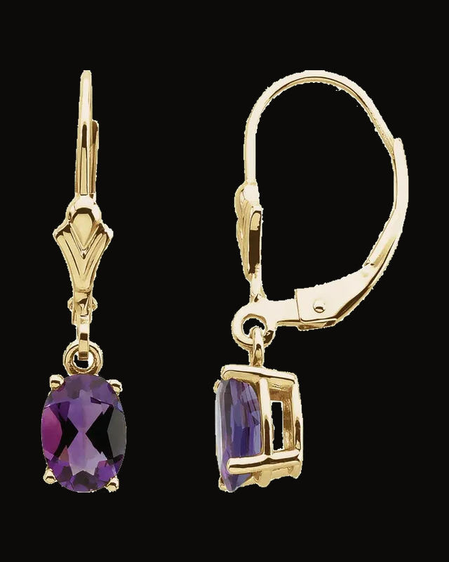 Natural Amethyst Earrings — 14K Yellow Gold · 7 x 5 mm