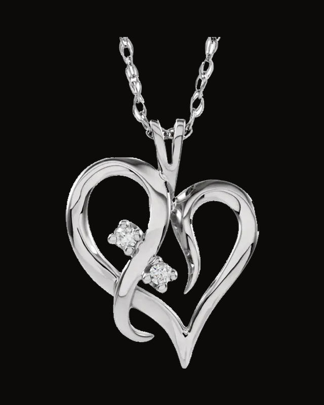 0.03 CTW Natural Diamond Heart Necklace — Rhodium-Plated on 14K White Gold