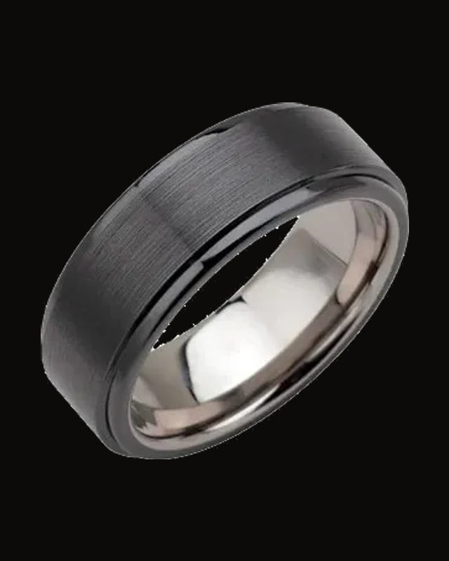 Ceramic Couture® Stepped-Edge Comfort-Fit Band — Tungsten · 8 mm