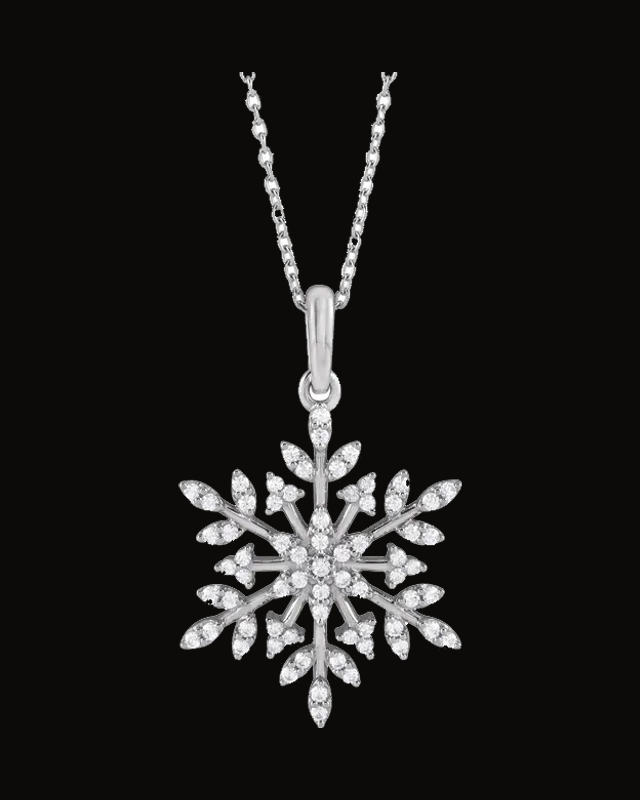 Imitation White Cubic Zirconia Snowflake Necklace — Rhodium-Plated on Sterling Silver · Imitation Cubic Zirconia
