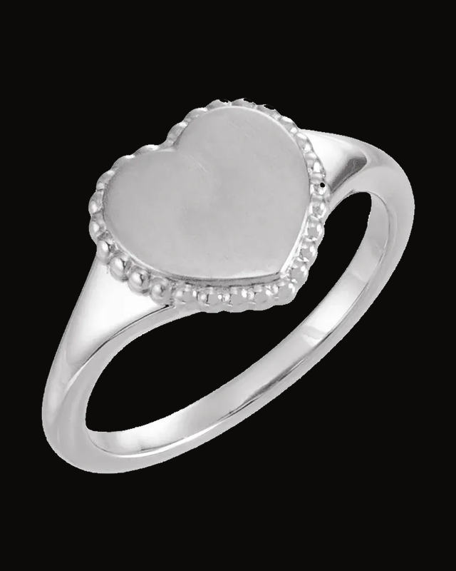 Engravable Beaded Heart Ring — Sterling Silver · 1.8 mm