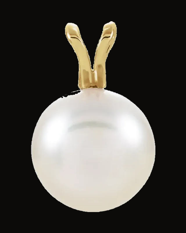 Cultured White Akoya Pearl Pendant — 14K Yellow / White Gold