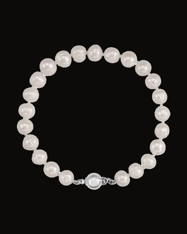 Cultured White Freshwater Pearl Strand Bracelet — Rhodium-Plated on Sterling Silver · Cultured Freshwater Pearl