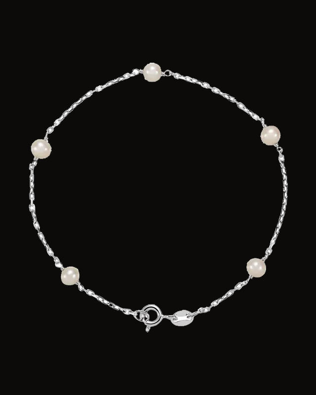 Cultured White Freshwater Pearl Station Bracelet — Silver-Plated on Sterling Silver · Cultured Freshwater Pearl
