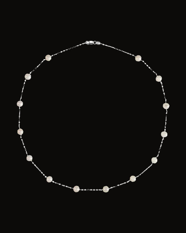 Cultured White Freshwater Pearl Station Necklace — Silver-Plated on Sterling Silver · Cultured Freshwater Pearl