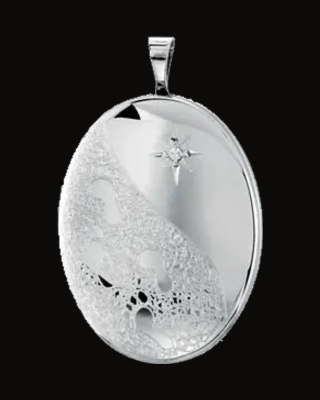 Natural Diamond Oval Footprints Locket — Sterling Silver