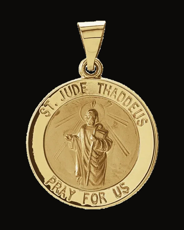 Round Hollow St. Jude Thaddeus Medal — 14K Yellow Gold
