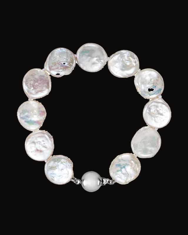 Cultured White Freshwater Pearl Bracelet — Rhodium-Plated on Sterling Silver · Cultured Freshwater Pearl