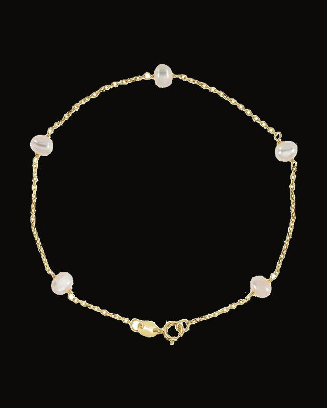 Cultured White Pearl Station Bracelet — 14K Yellow Gold · 4.25 mm