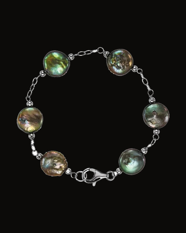 Cultured Black Freshwater Pearl Bracelet — Rhodium-Plated on Sterling Silver · Cultured Freshwater Pearl