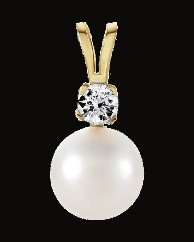 Accented Pearl Pendant — 14K Yellow Gold