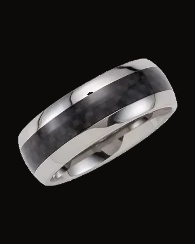 Carbon Fiber Inlay Comfort-Fit Half Round Band — Tungsten