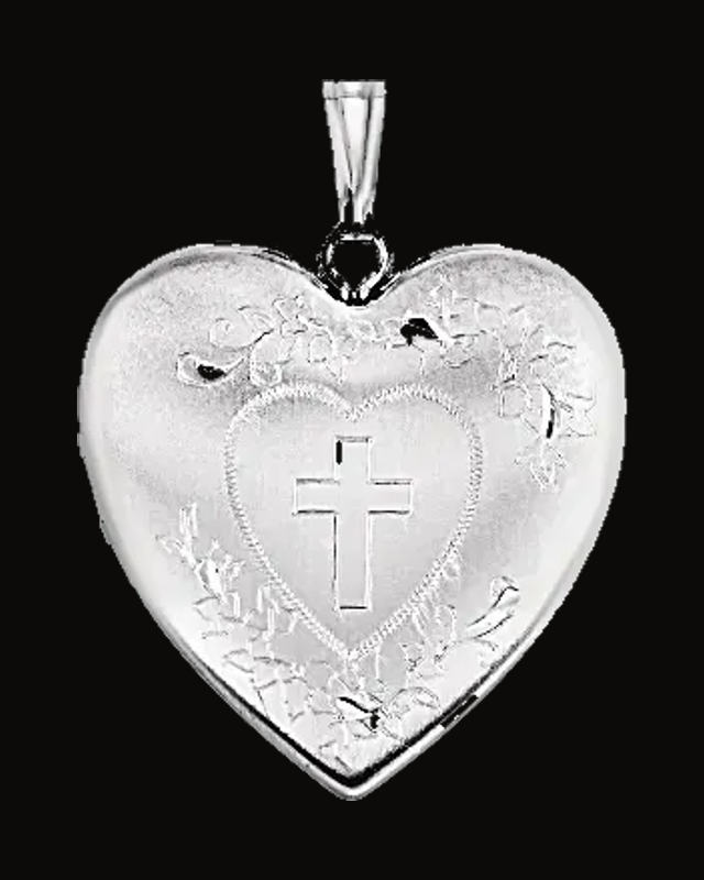 Heart Locket with Cross — Sterling Silver