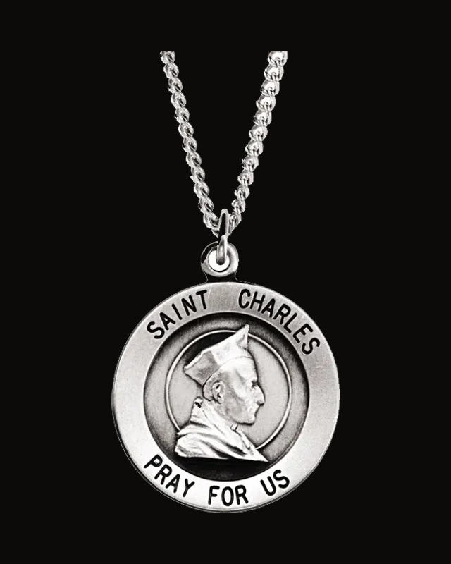 St. Charles Medal Necklace or Pendant — Rhodium-Plated on Sterling Silver