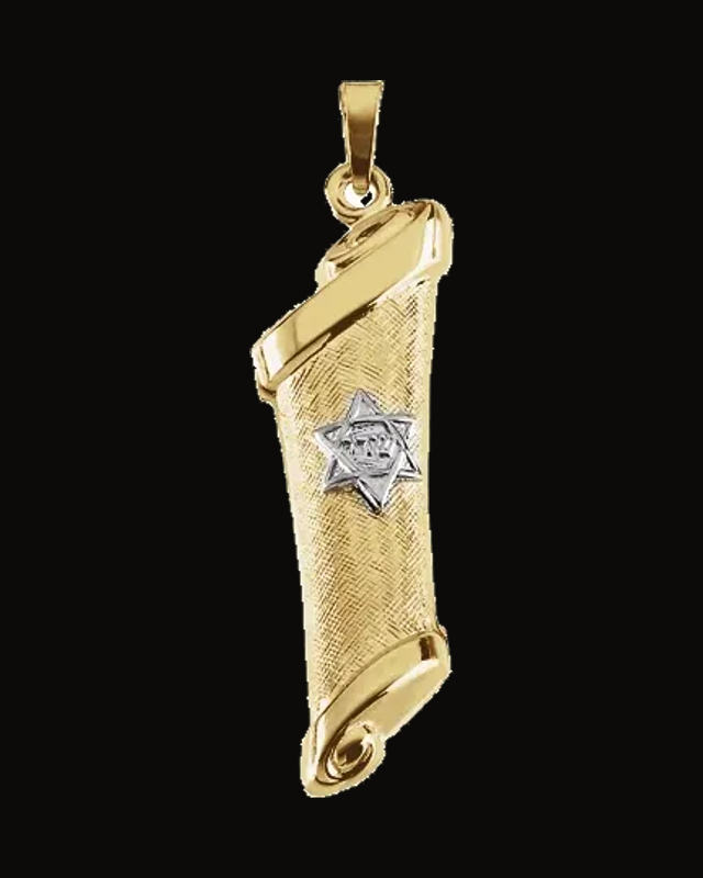 Two Tone Mezuzah Pendant — Rhodium-Plated on 14K Yellow & White Gold