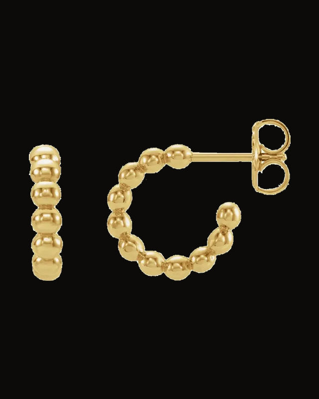 Beaded Hoop Earrings — 14K Yellow Gold