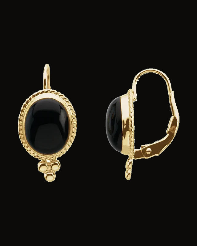 Natural Onyx Earrings — 14K Yellow Gold · 10 x 8 mm
