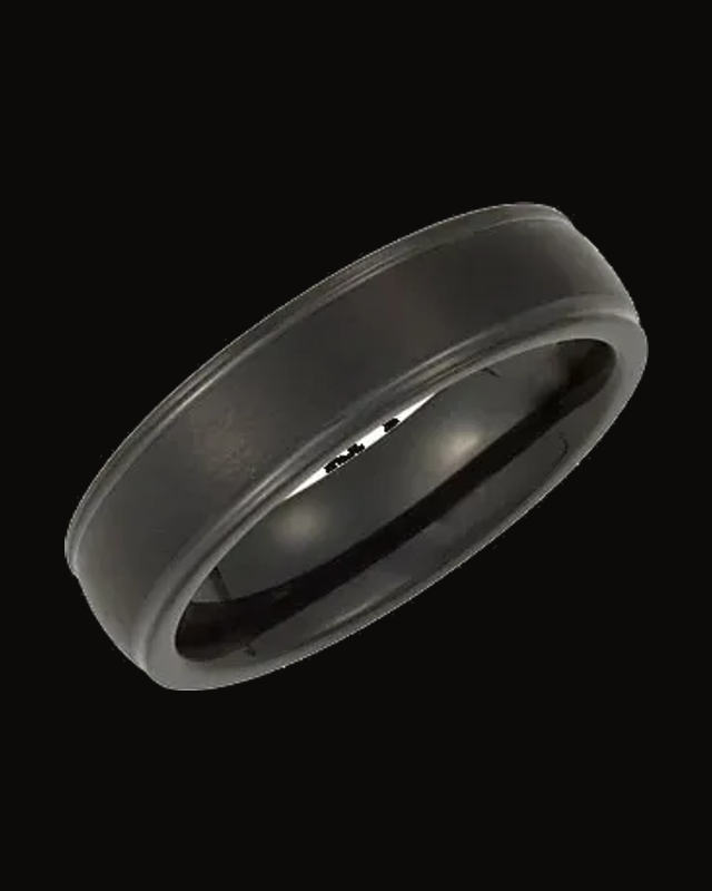 Flat-Edge Grooved Comfort-Fit Band With Black Immerse Plating — Black Immersion-Plated Tungsten · 6 mm