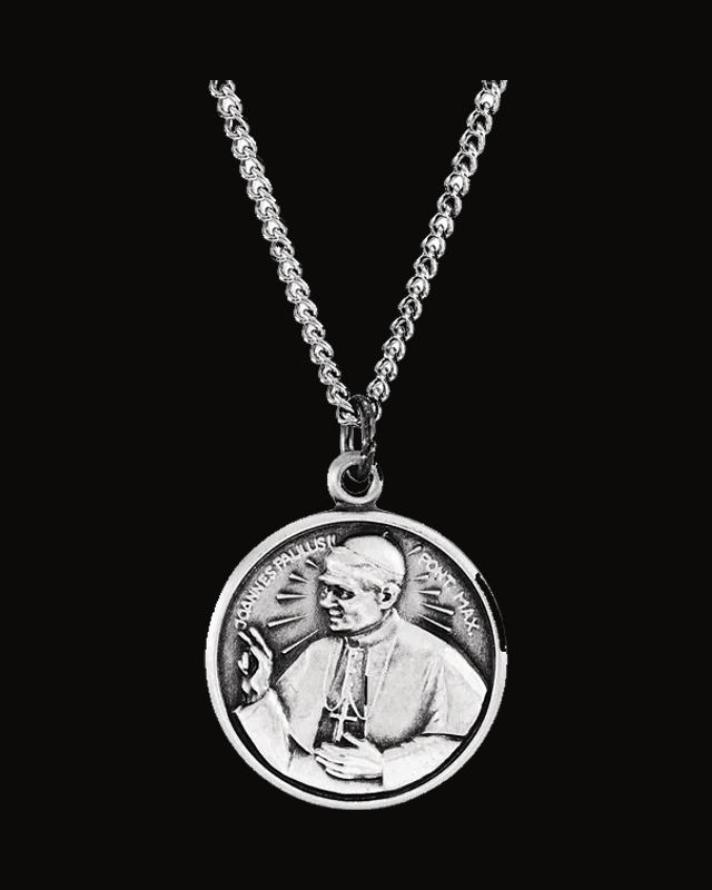 Pope John Paul Ii Medal Necklace — Rhodium-Plated on Sterling Silver