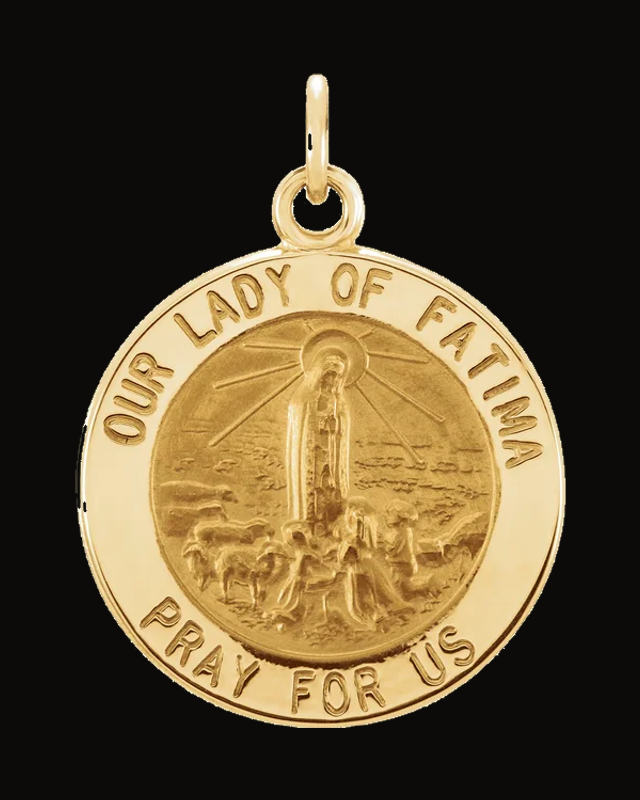 Our Lady of Fatima Medal Necklace or Pendant — 14K Yellow Gold