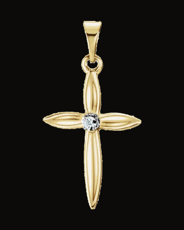 0.025 Ct Natural Diamond Cross Pendant — 14K Yellow & White Gold