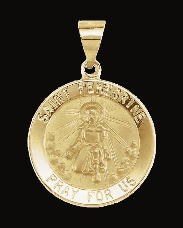 Round Hollow St. Peregrine Medal — 14K Yellow Gold