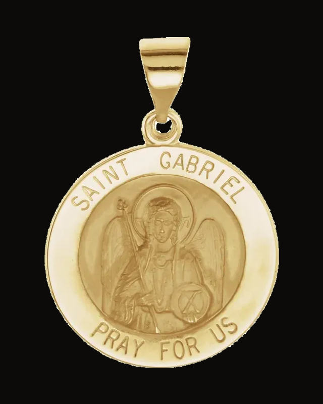 Round Hollow St. Gabriel Medal — 14K Yellow Gold