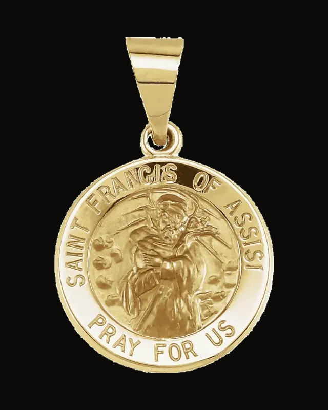 Round Hollow St. Francis Of Assisi Medal — 14K Yellow Gold