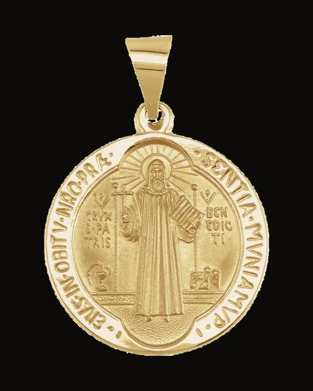 Round Hollow St. Benedict Medal — 14K Yellow Gold
