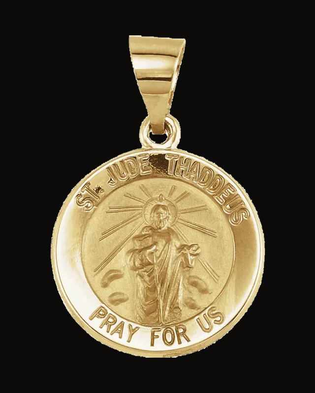 Round Hollow St. Jude Medal — 14K Yellow Gold