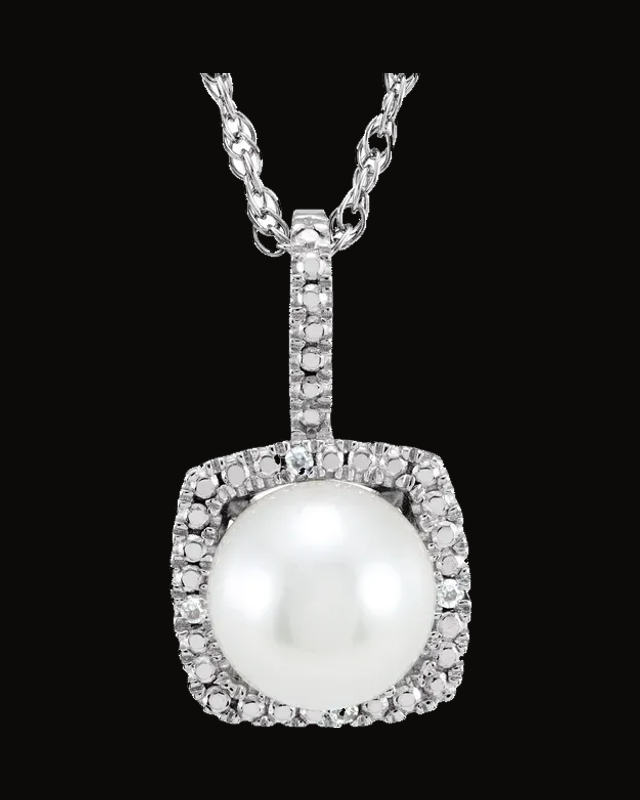 Birthstone Halo-Style Necklace — Rhodium-Plated on Sterling Silver · 0.015 CTW