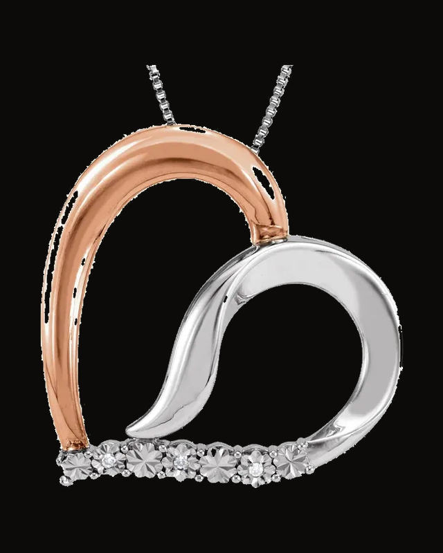 0.02 CTW Natural Diamond Heart Necklace — Rhodium-Plated on 14K Rose Gold-Plated Sterling Silver