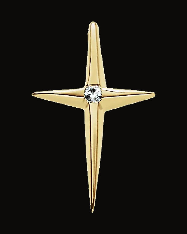 0.025 Ct Natural Diamond Cross Pendant — 14K Yellow Gold