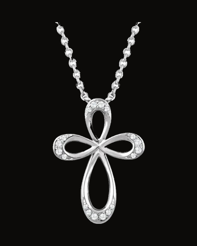 1/10 CTW Natural Diamond Cross Necklace — Rhodium-Plated on Sterling Silver