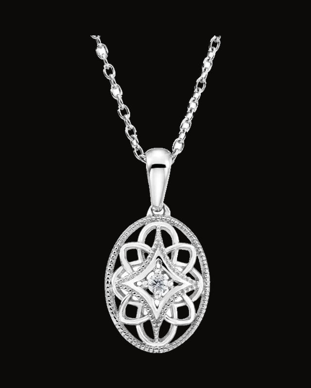 0.03 Ct Natural Diamond Necklace — Rhodium-Plated on Sterling Silver