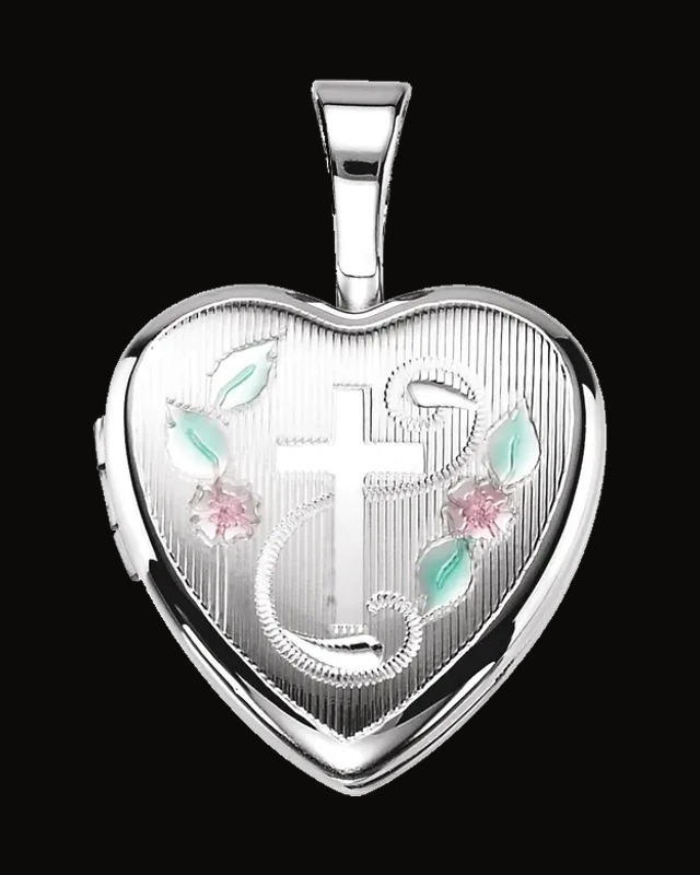 Enamel Roses & Cross Heart Locket