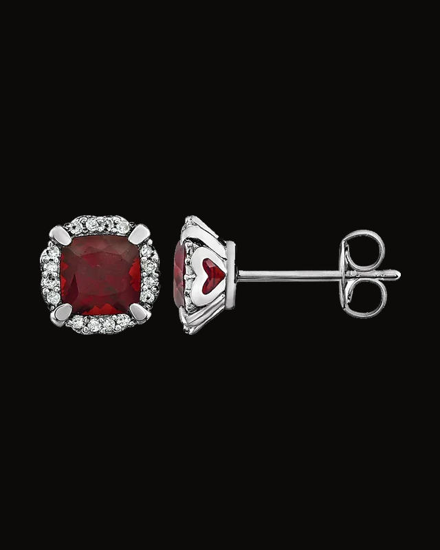 Cushion 4-Prong Halo-Style Birthstone Earrings — Rhodium-Plated on 14K White Gold · 1/10 CTW