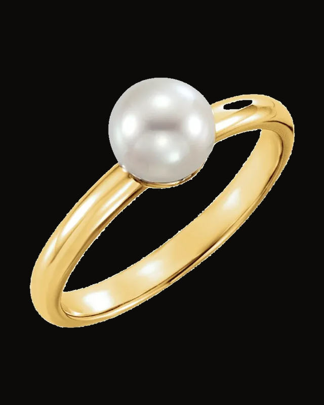 Cultured White Freshwater Pearl Ring — 14K Yellow Gold · 7 mm · Size 7