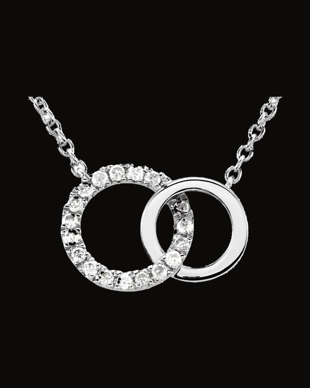 0.06 CTW Natural Diamond Interlocking Circle Necklace — Rhodium-Plated on 14K White Gold