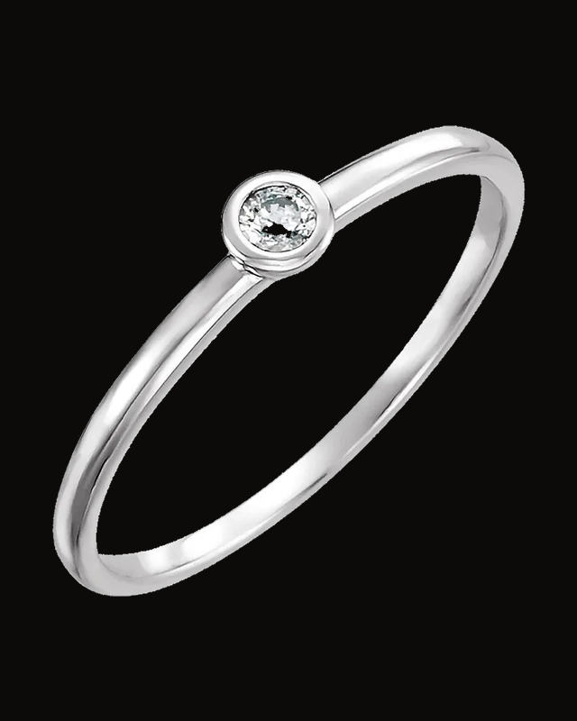 0.06 Ct Natural Diamond Ring — Rhodium-Plated on 14K White Gold · 1.5 mm
