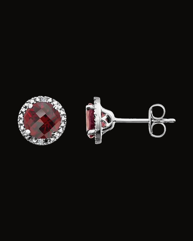 Round 4-Prong Halo-Style Birthstone Stud Earrings — Sterling Silver · 0.01 CTW