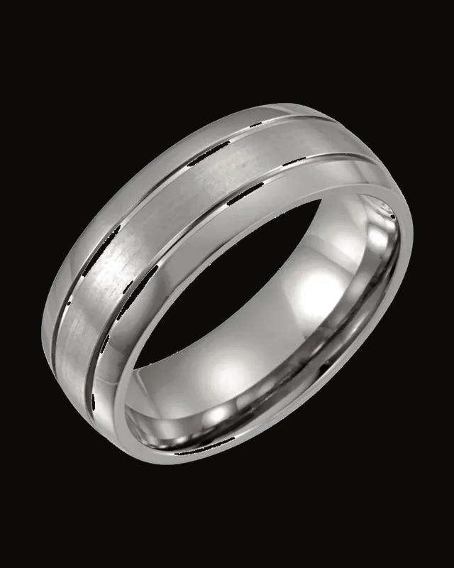 Grooved Inlay Standard-Fit Half Round Band With Satin Finish — Titanium · 8 mm