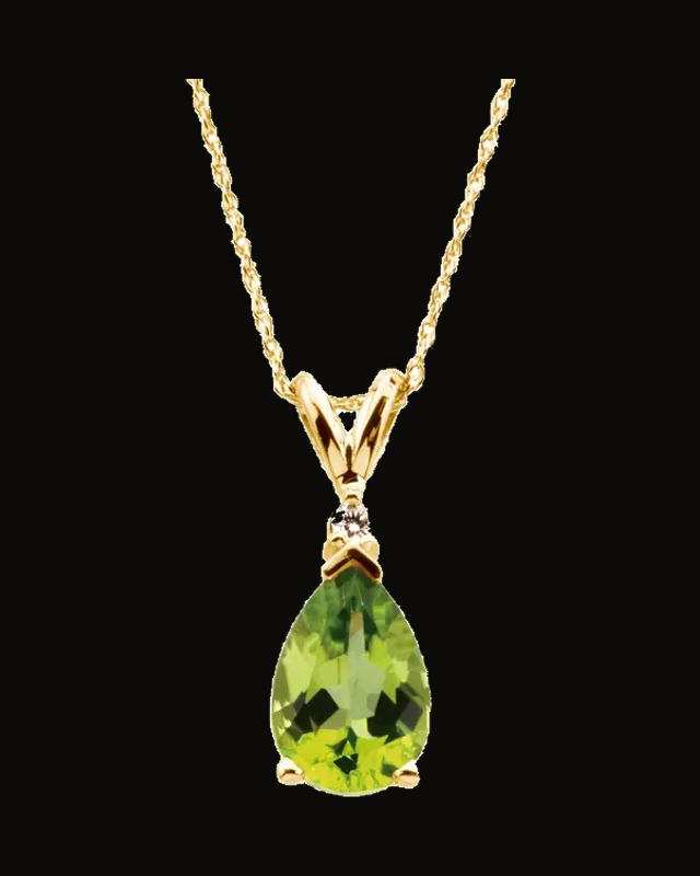 Natural Peridot And 0.04 CTW Natural Diamond Necklace — 14K Yellow Gold