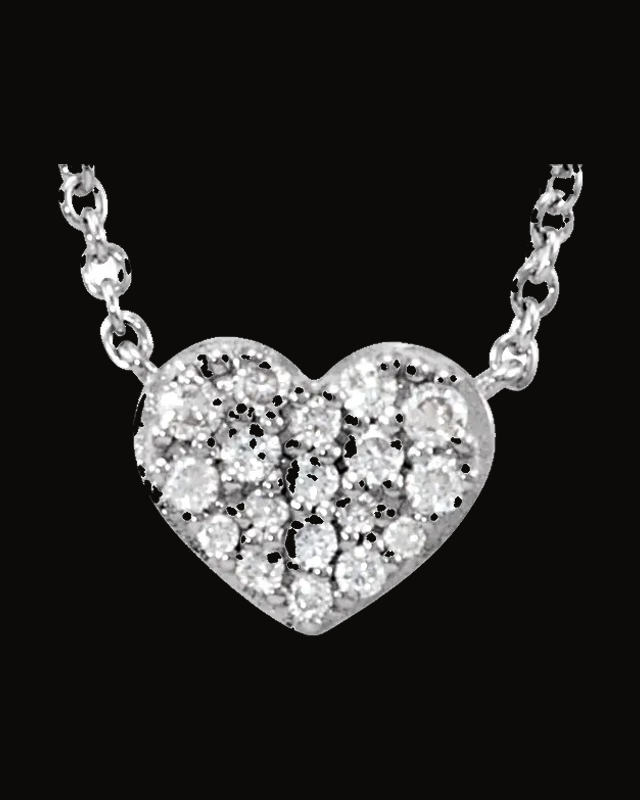 1/10 CTW Natural Diamond Heart Necklace — Rhodium-Plated on 14K White Gold