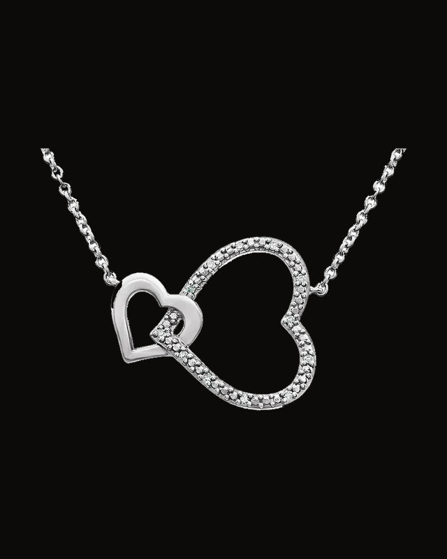 0.03 CTW Natural Diamond Heart Necklace — Rhodium-Plated on Sterling Silver