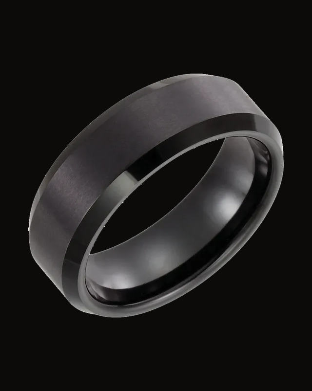 Beveled-Edge Inlay Comfort-Fit Band With Satin Finish And Black Immerse Plating — Black Immersion-Plated Tungsten · 8 mm