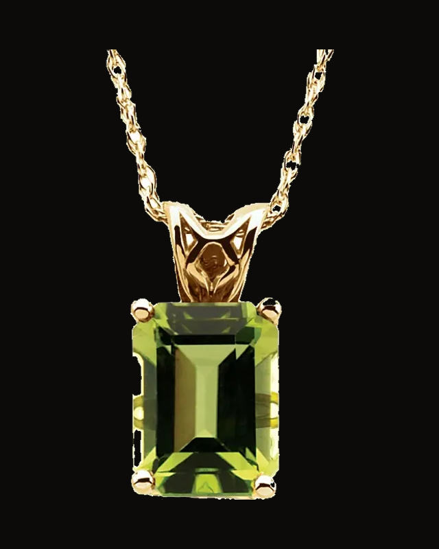 Natural Peridot Necklace — 14K Yellow Gold · 8 x 6 mm