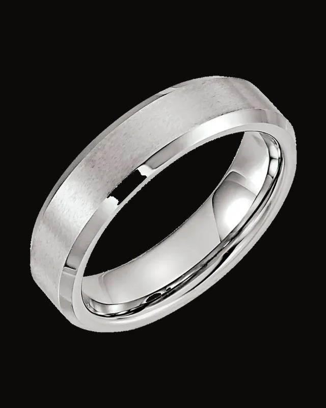 Beveled-Edge Inlay Standard-Fit Band With Satin Finish — Tungsten / White Tungsten · 6 mm